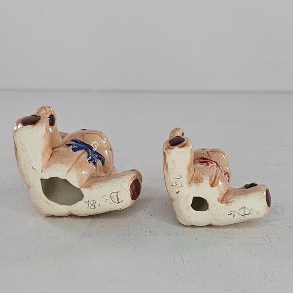 Vintage Ceramic Teddy Bear Miniature Figurine Set Red Blue Ribbon - Picture 6 of 8